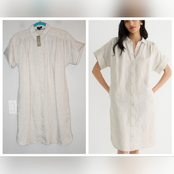 NWT J. Crew Linen Baird McNutt Relaxed-fit Short-sleeve Button Shirt Dress XS - Picture 1 of 15